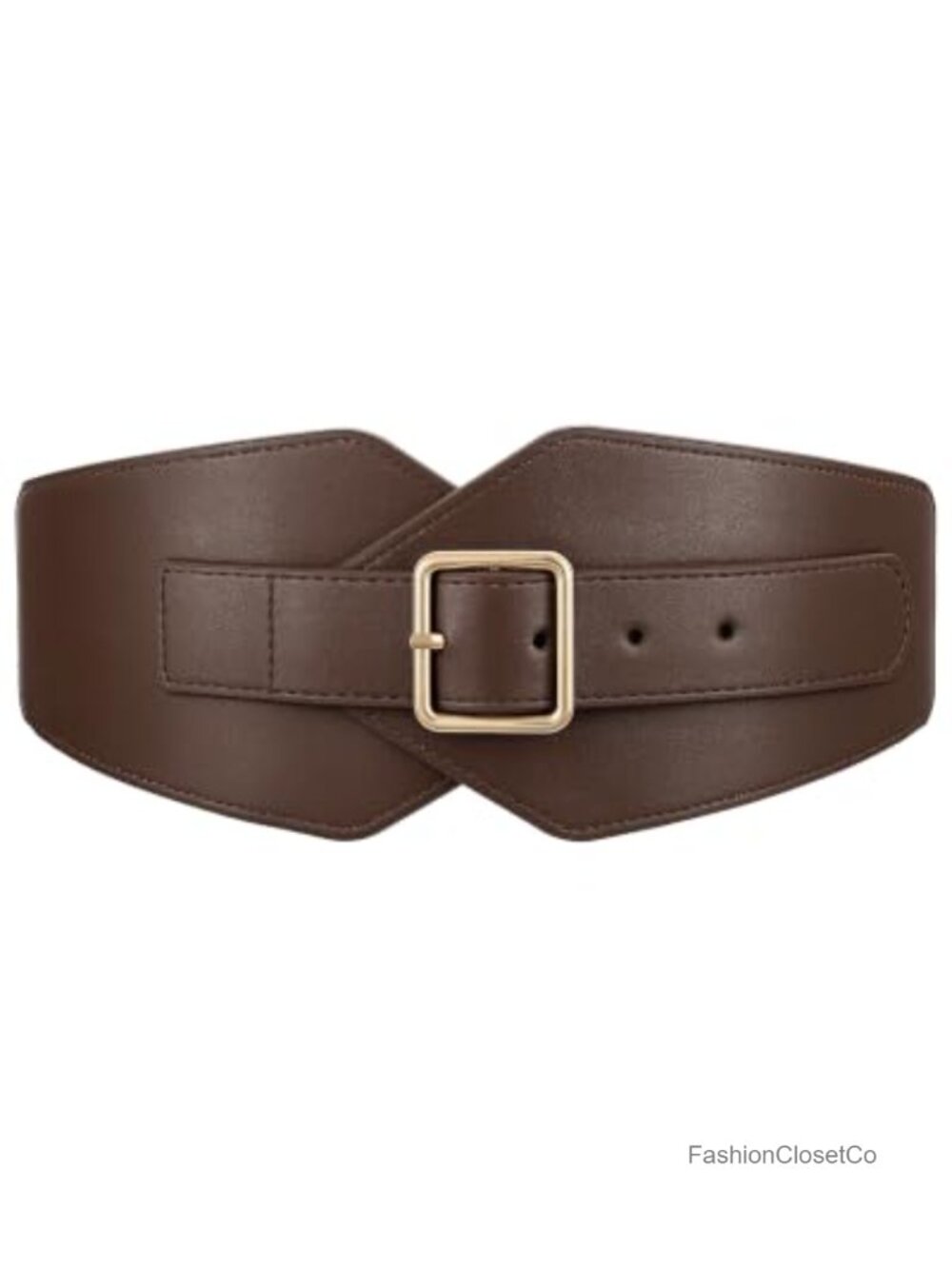 Women Wide Elastic Waist Belt Faux Leather Gold Square Buckle Cinch Belt